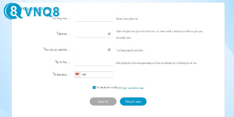 Hướng dẫn cách đăng ký VNQ8